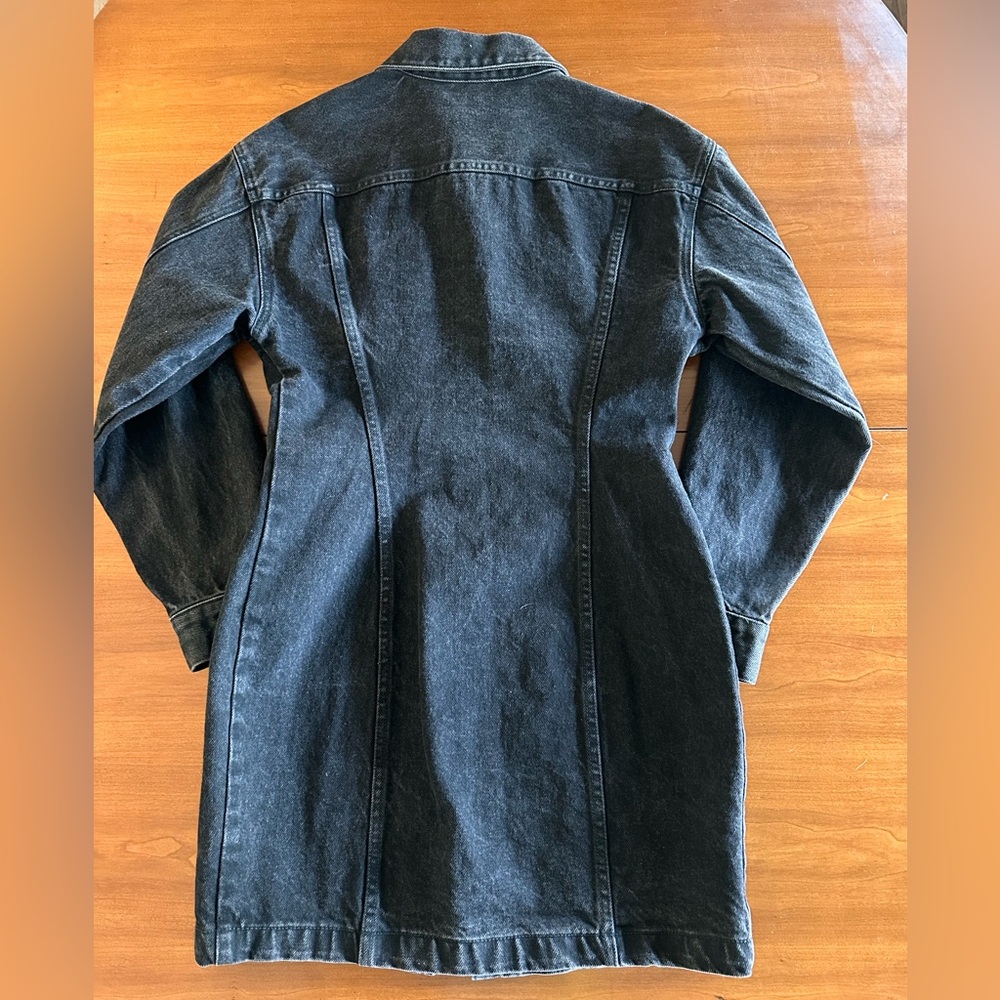 90s GUESS Georges Marciano Vintage Denim Shirt Dress Black Button Front Large - Picture 9 of 10